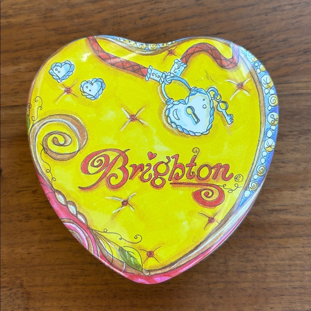 Brighton Heart Shaped Vintage Tin, Whimsical Designs, Storage or Jewelry Box